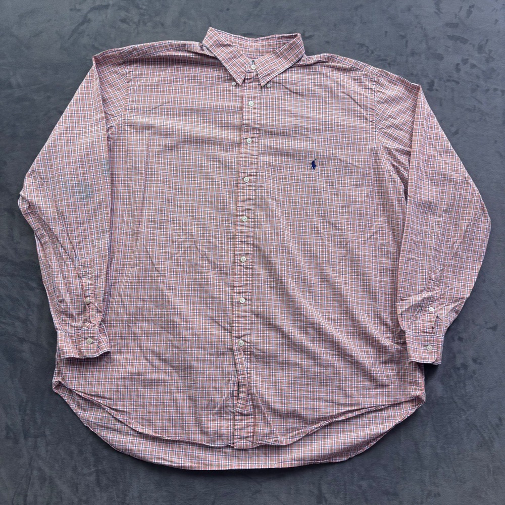 Polo Ralph Lauren Mens 2XLT Tall Classic Fit Plaid Button Down Shirt Orange Blue